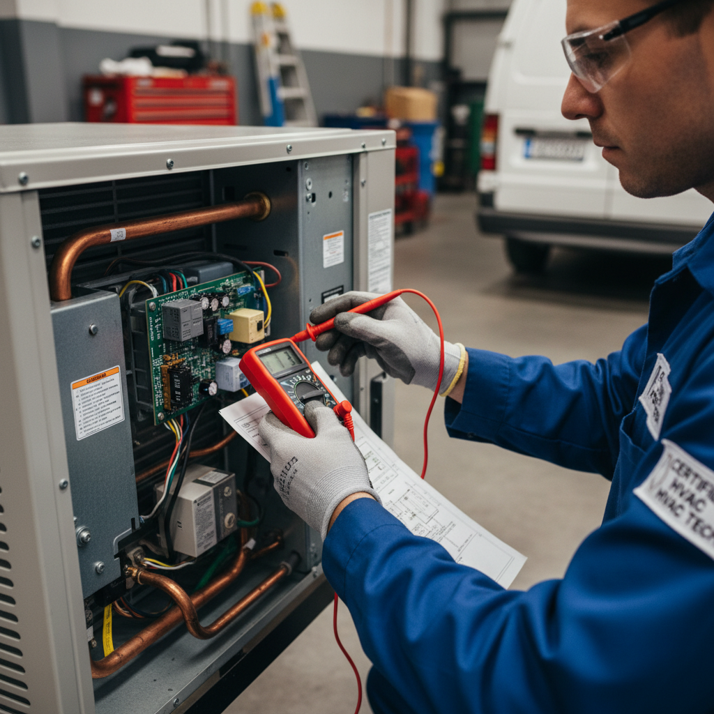 technician inspecting AC