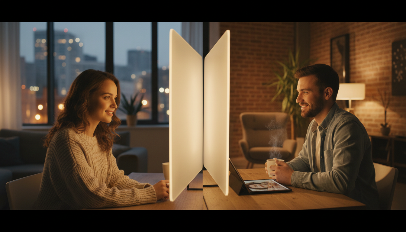 happy couple distance