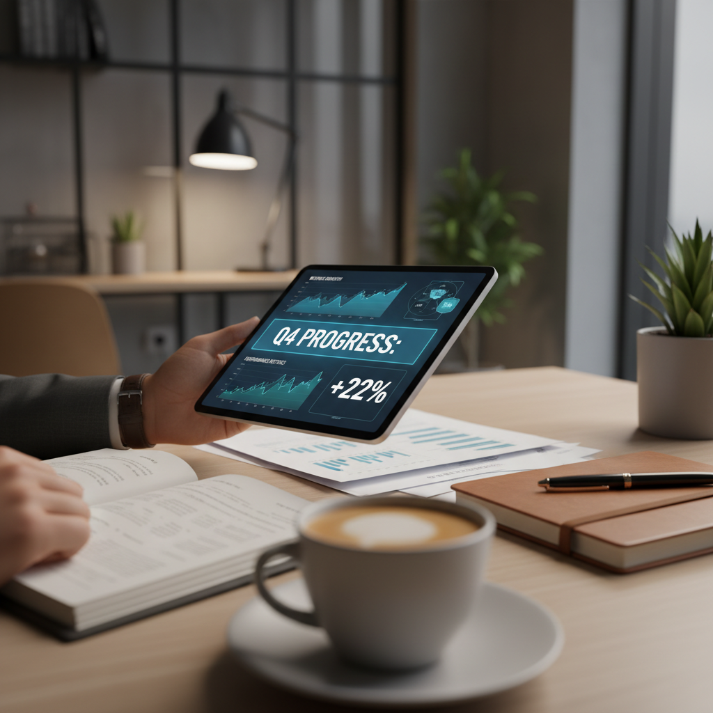 A simple monthly review habit can significantly improve your site's results over time. Person reviewing website traffic analytics on a tablet during a monthly business performance check