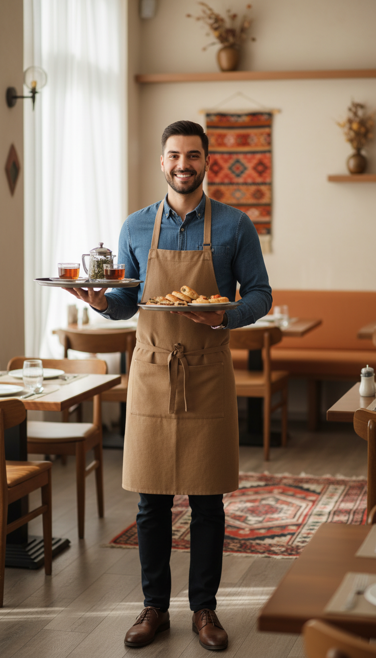 smiling waiter serving