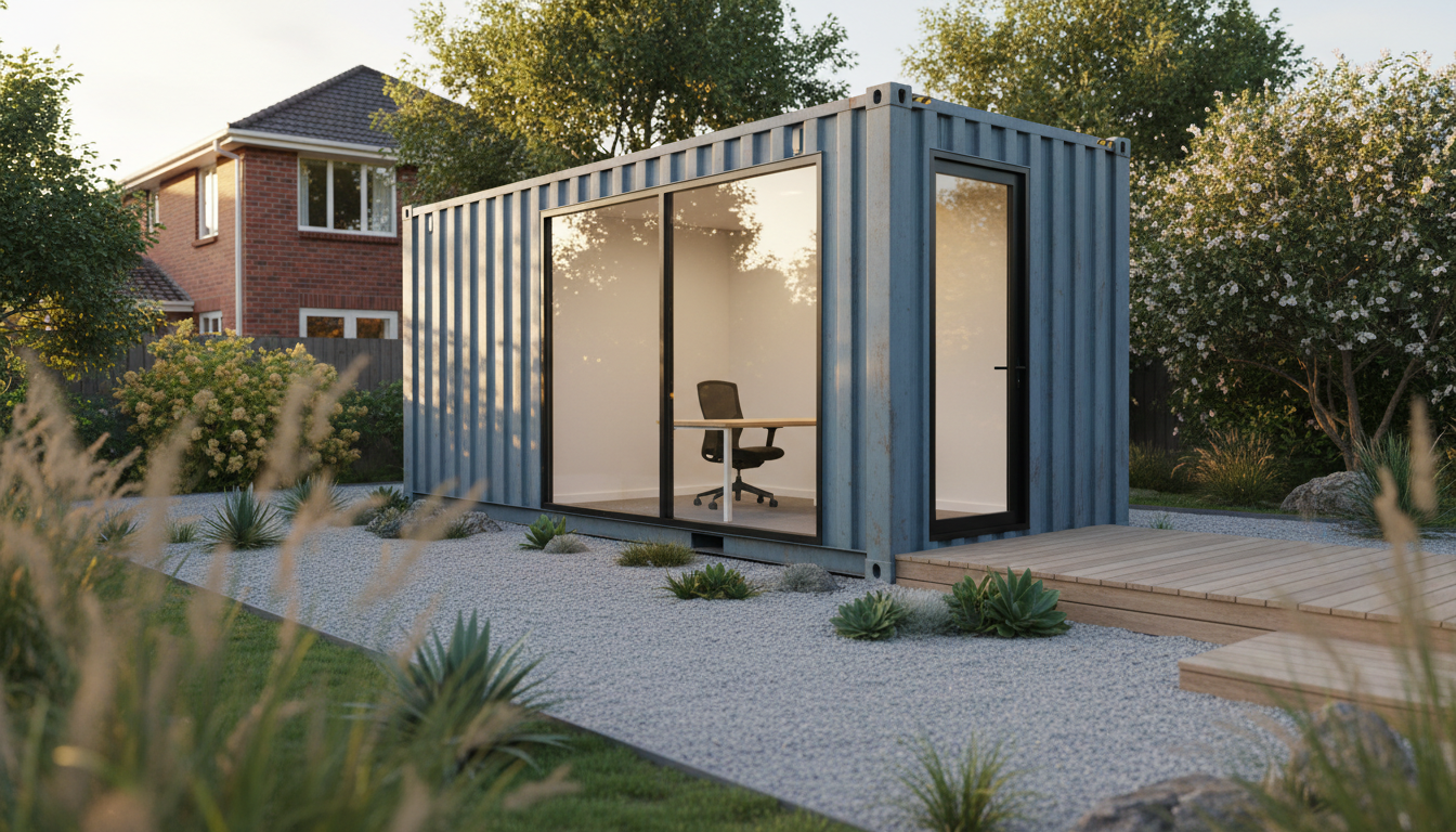 Remodeled containers provide versatile, durable solutions for commercial and residential needs in Florida. A shipping container professionally remodeled into a modern construction office with windows and a door.