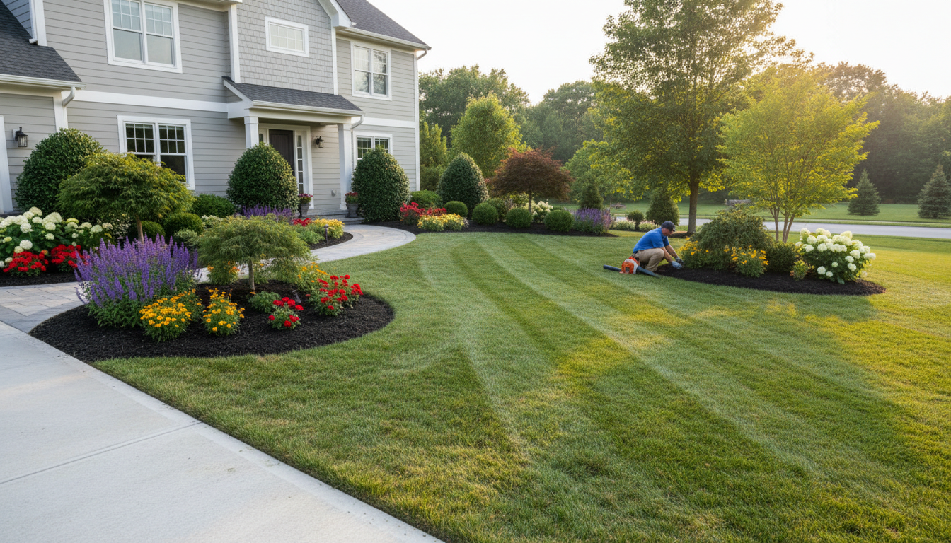 Using rock beds and defined walkways reduces maintenance time while boosting modern curb appeal. A clean front yard walkway surrounded by river rocks and low maintenance shrubs to reduce weeding and mowing