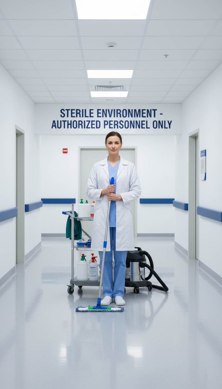 Choosing a professional collection partner in Charlotte ensures your business remains compliant with all regulations. A professional health care worker in a uniform holding a clipboard in a clean and modern facility.