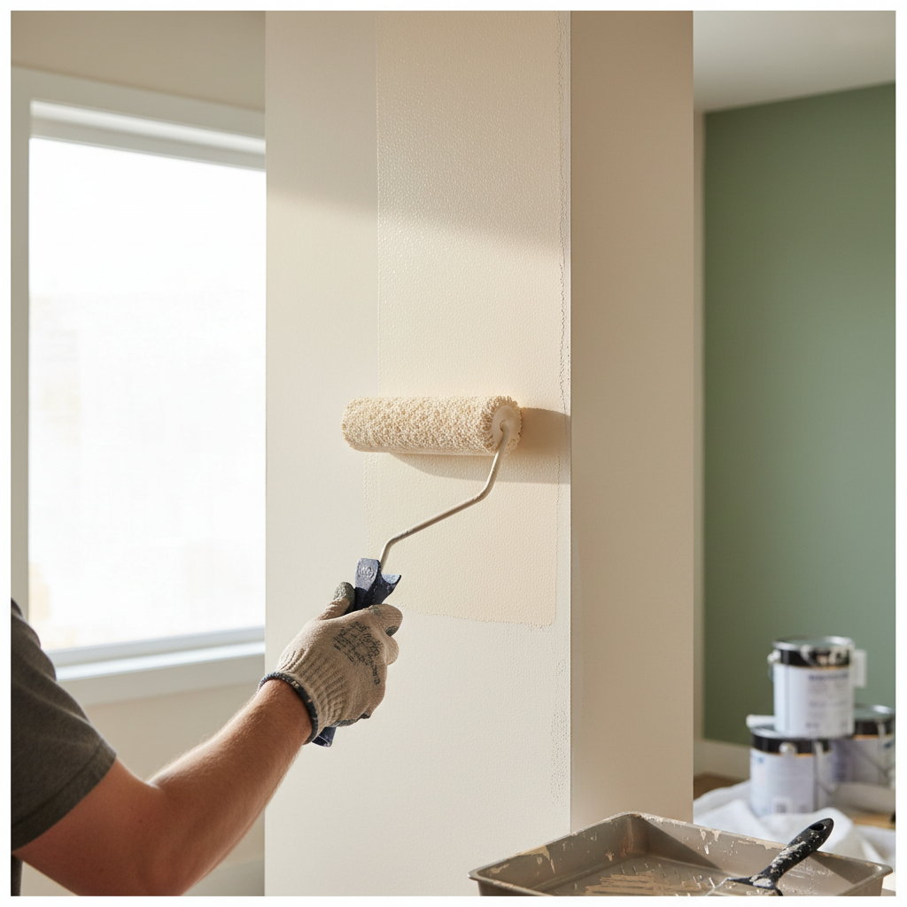 Professional painting requires precision and the right tools for a flawless finish. A professional painter using a roller to apply paint evenly on a residential bedroom wall