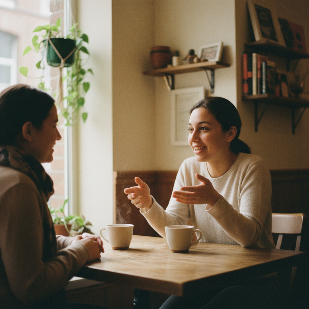 people talking cafe