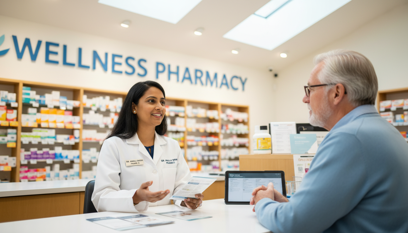 pharmacist assisting customer