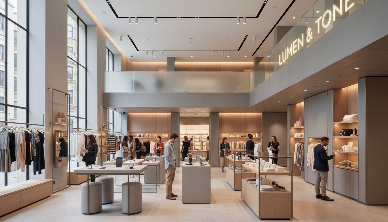 SIP paging hardware allows for seamless store-wide announcements and overhead music management. Ceiling mounted SIP paging speakers integrated into a modern retail store environment.
