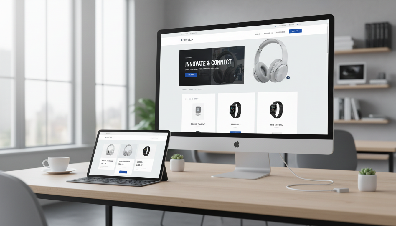 Fast loading tablet and mobile views ensure customers stay on your site instead of bouncing to a competitor. An online store website design on a tablet showing a product grid and clean layout.