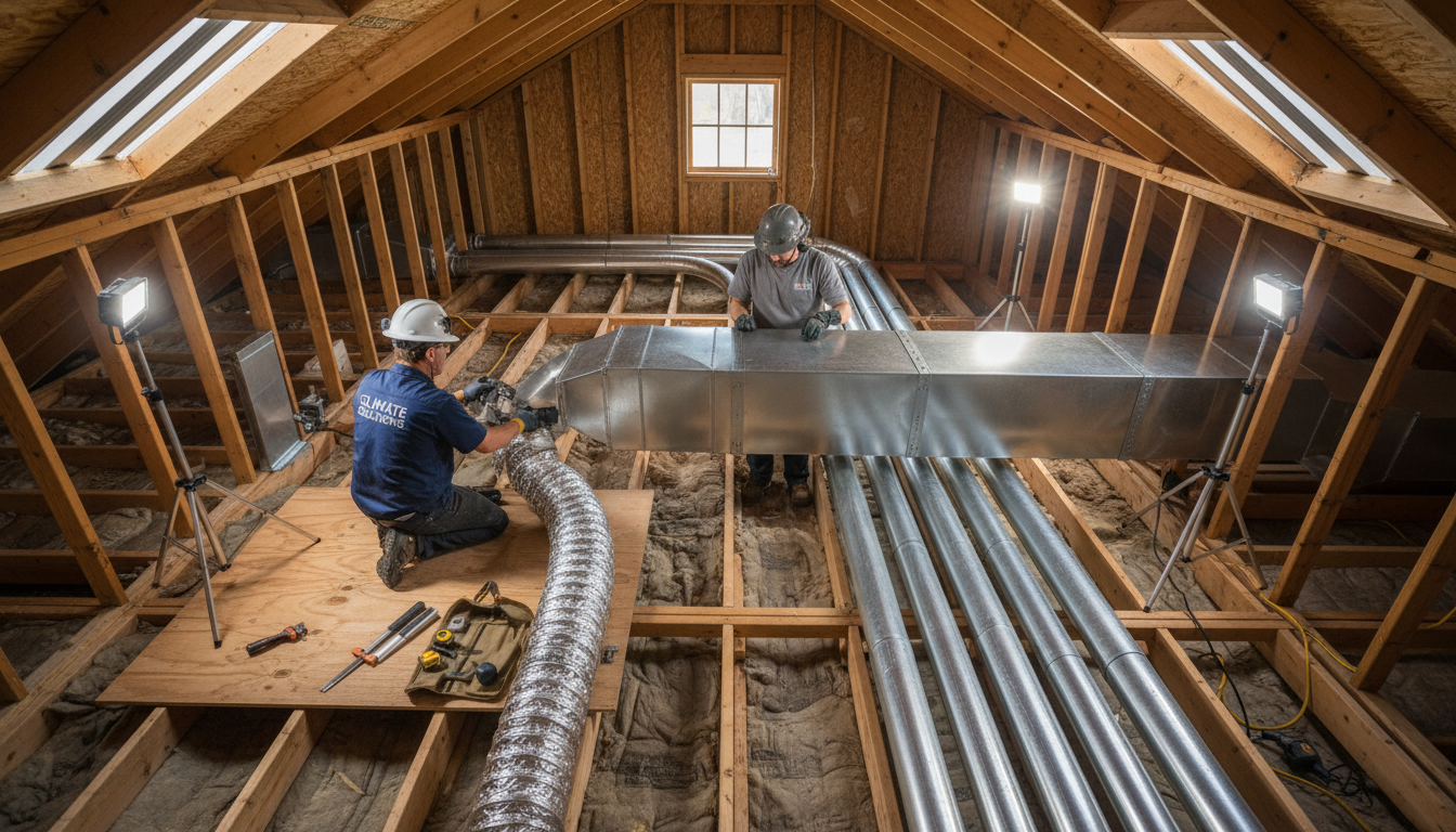 Correct ducting is just as important as the fan itself to ensure moisture actually leaves the home. Properly installed rigid metal ductwork for a bathroom exhaust fan venting to the exterior