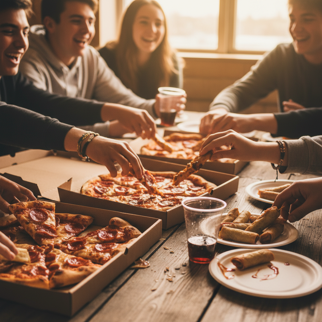 friends eating pizza