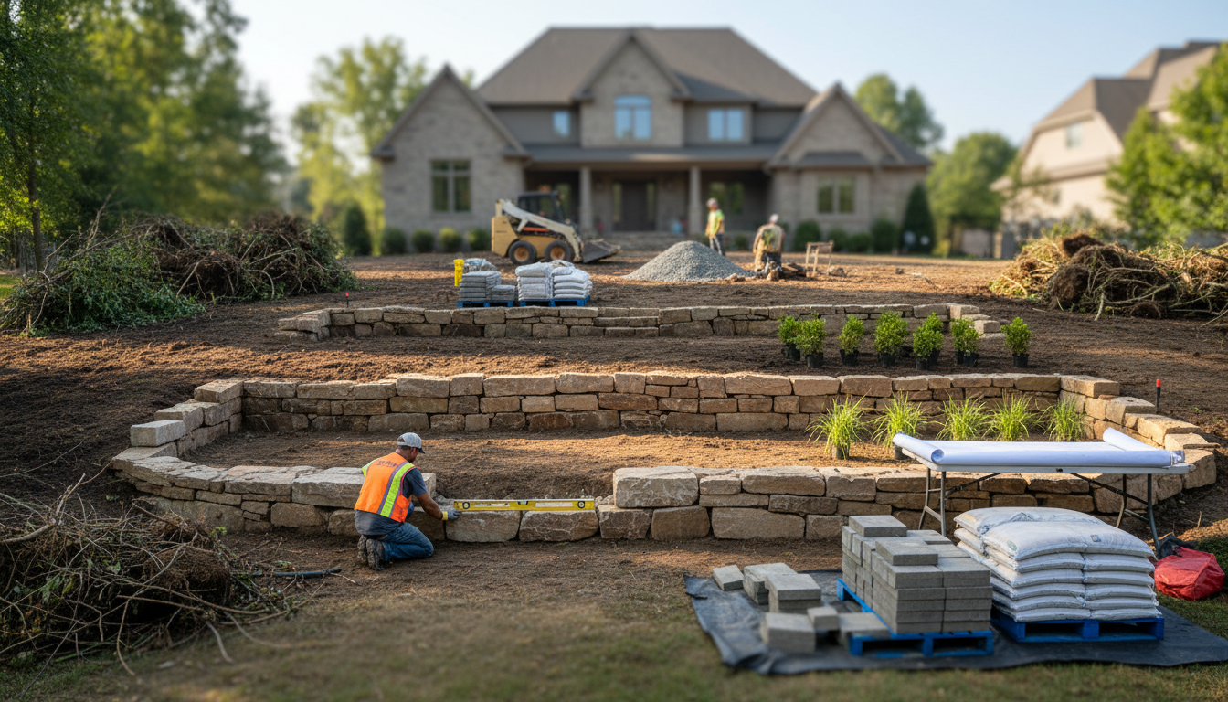 Natural fieldstone offers a unique character that manufactured materials cannot replicate. Natural stacked stone features in a garden showing the aesthetic of fieldstone boulder work.