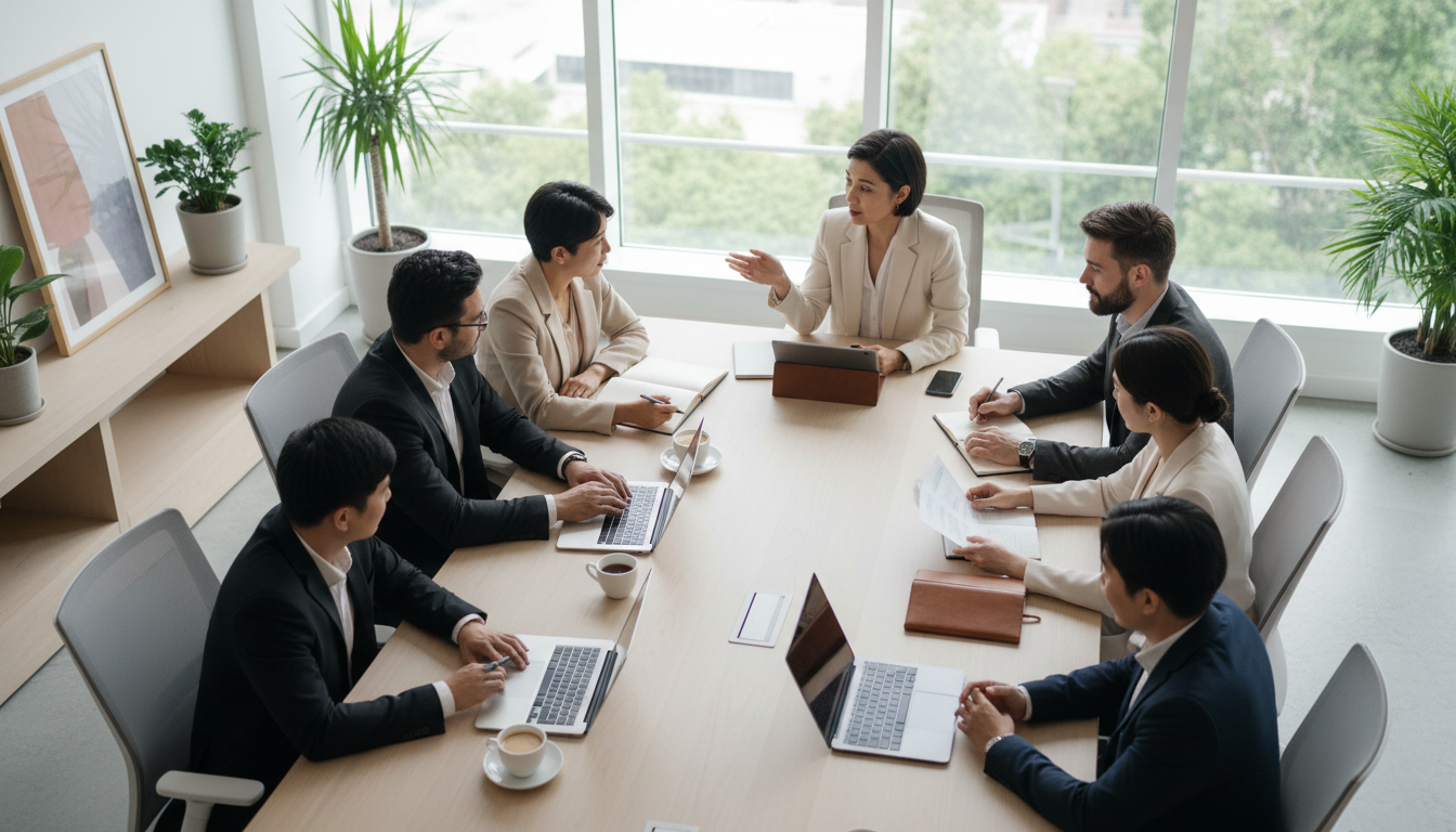 Collaboration is key as professionals move into management and director-level roles. A diverse group of asset protection professionals collaborating in a modern office environment to solve retail challenges.