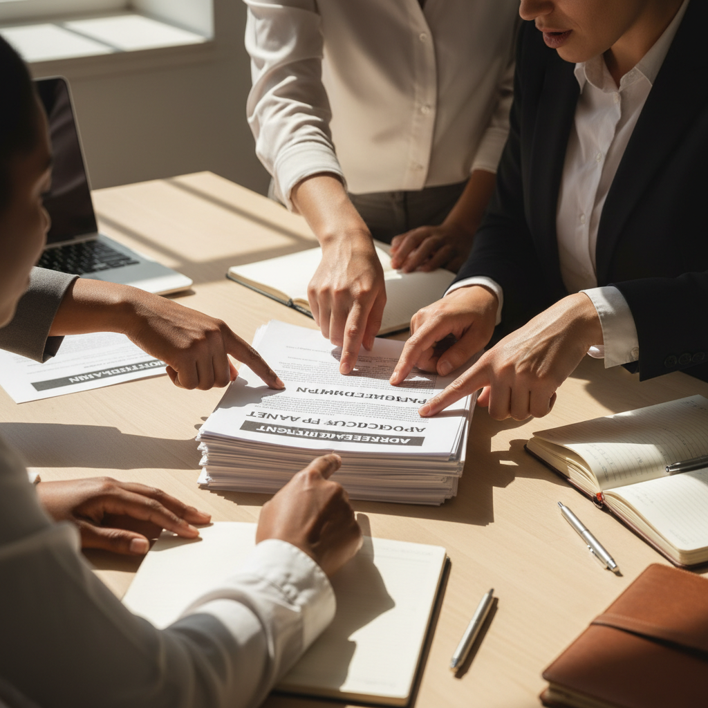 people discussing documents