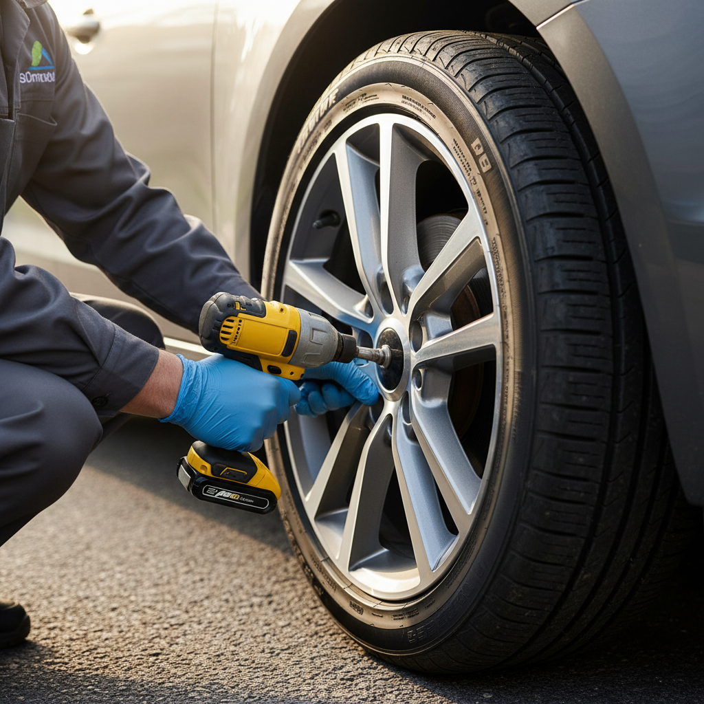 Timing your installation is key to avoiding the first freeze and preserving tread life. A technician mounting a tire onto a wheel using professional equipment in a Delaware auto shop.