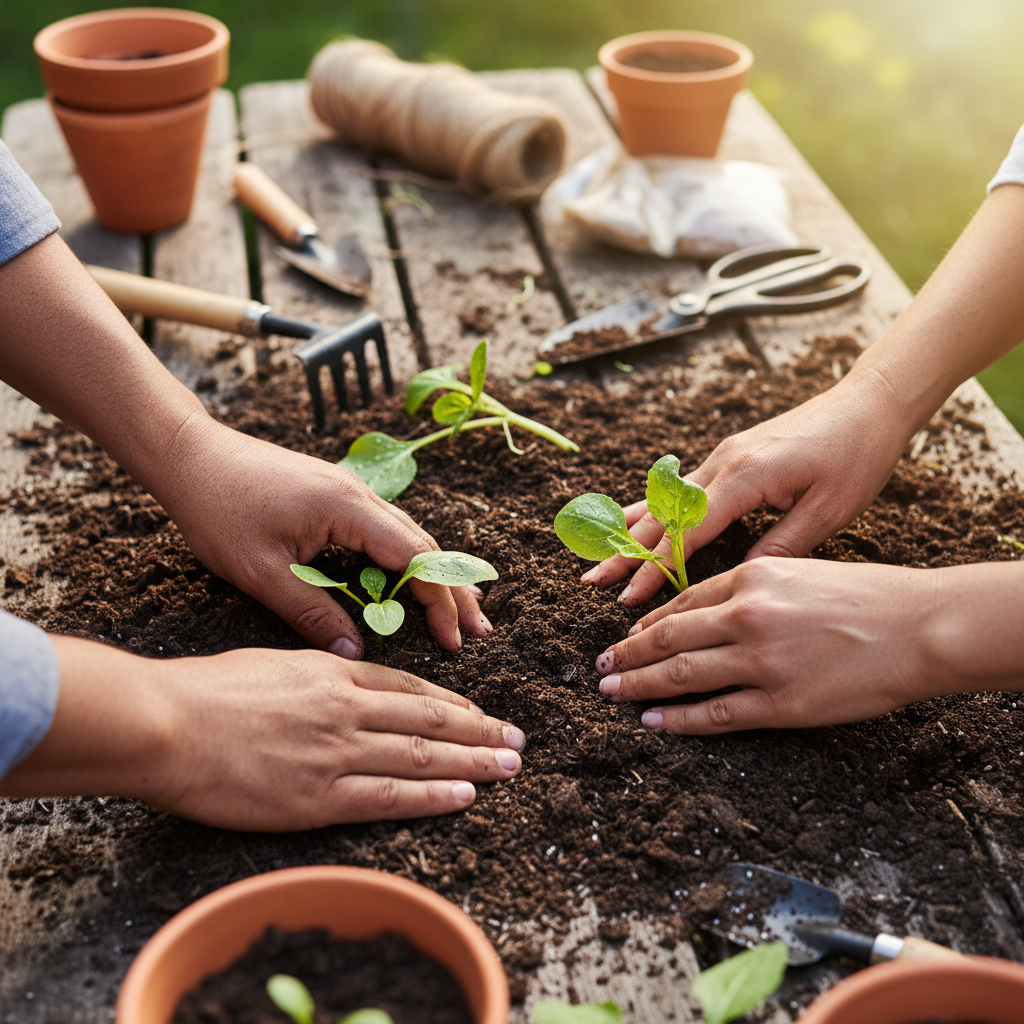 children gardening