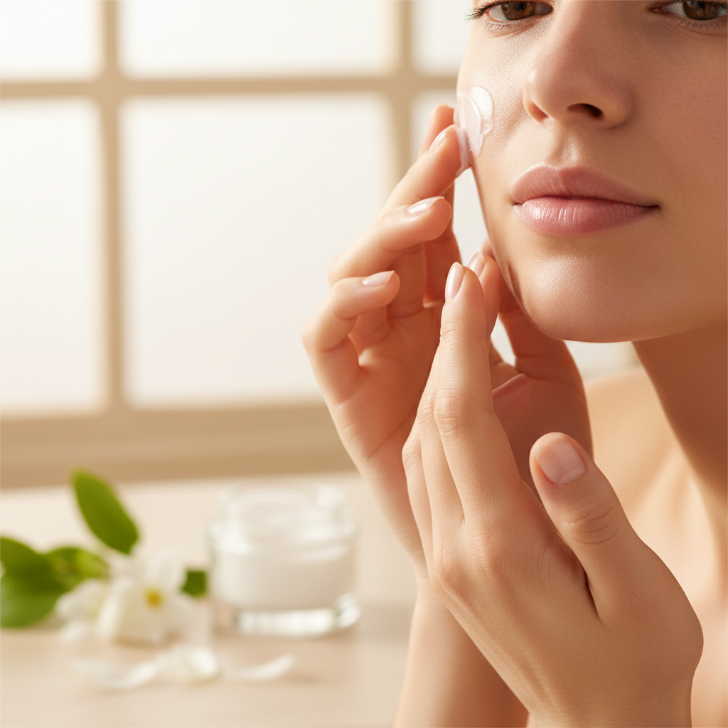 woman applying cream
