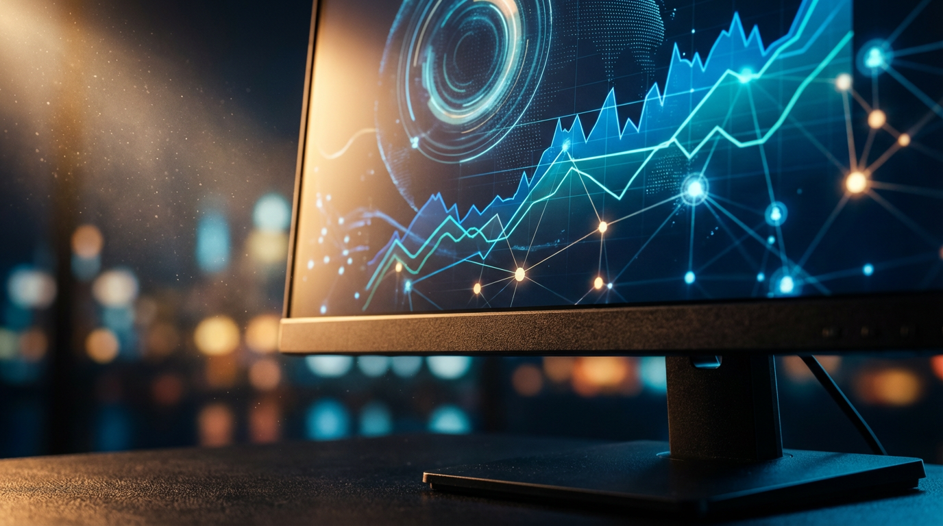 Intelligence-led campaigns allow for more accurate tracking of conversion and ROI. A hand pointing at a digital dashboard displaying conversion funnels and marketing cost metrics.