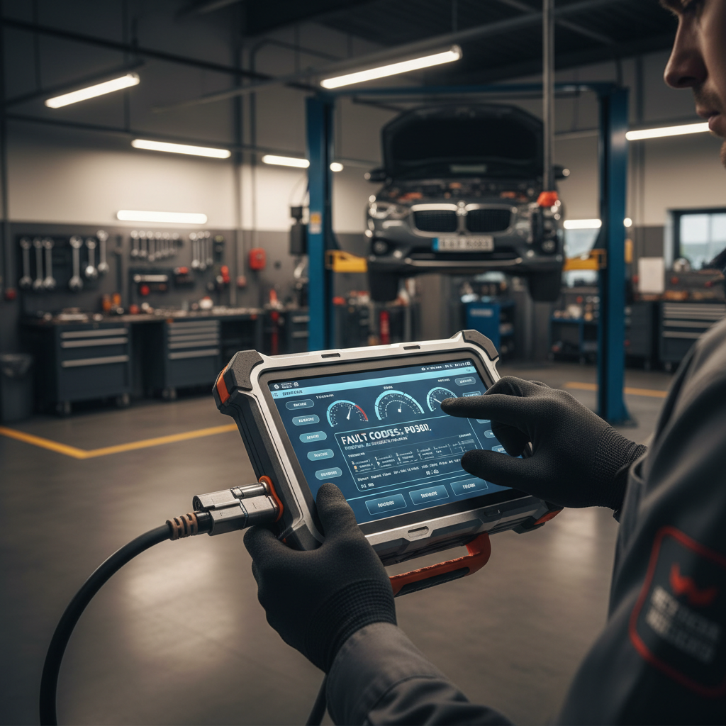 mechanic using diagnostic tool