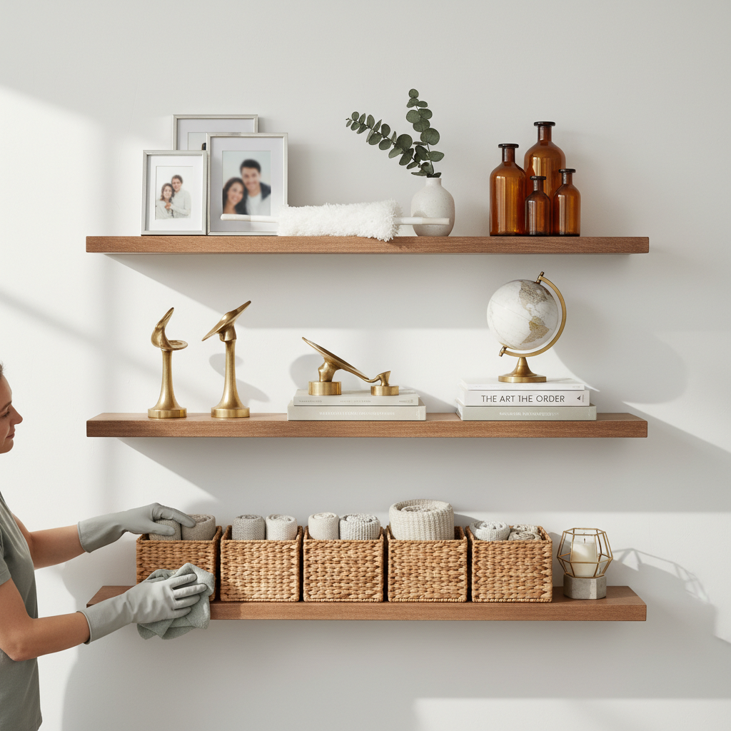 cleaning bookshelf
