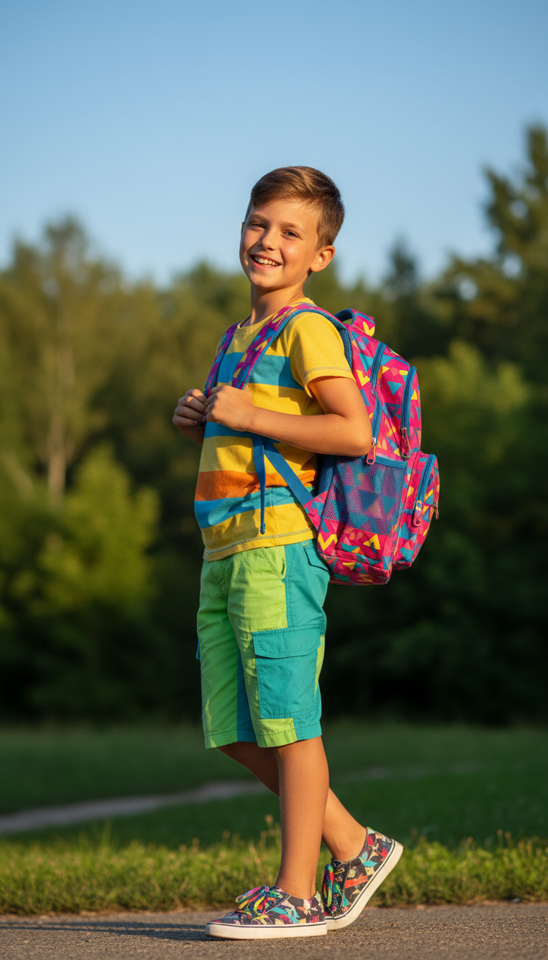 parent child choosing backpack