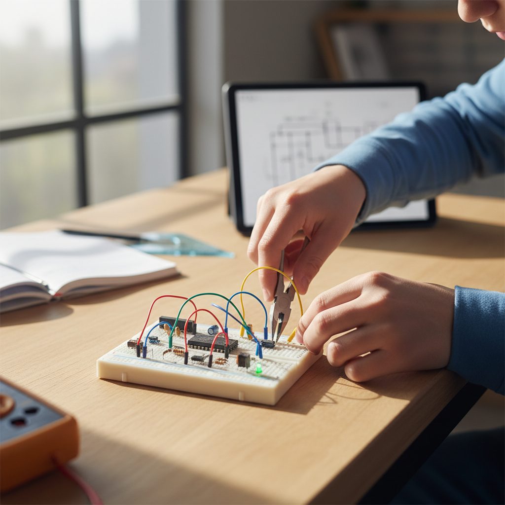 students building circuits