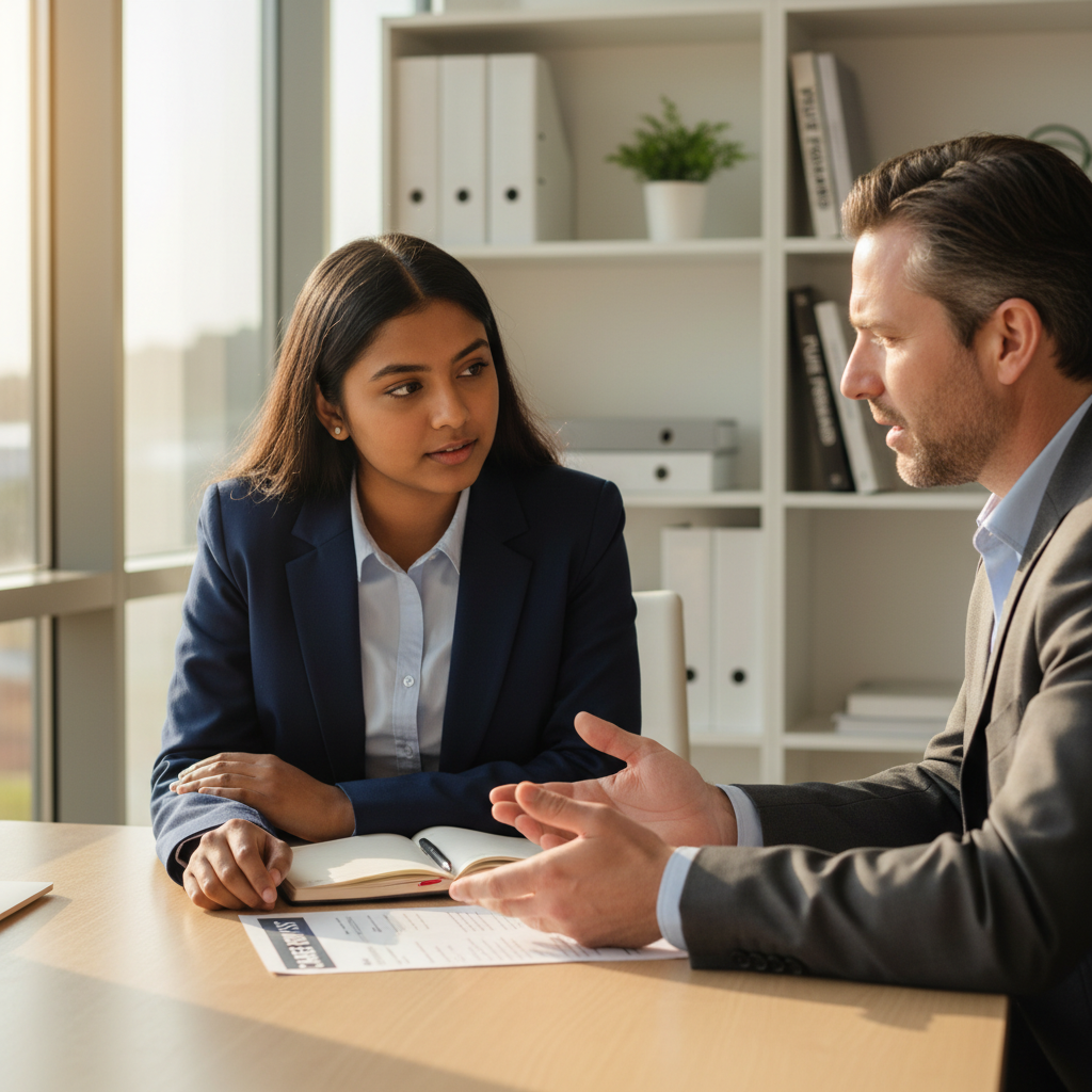 Personalized career support ensures that your degree translates into real-world professional advancement. A career services advisor and a student review professional goals together on a laptop screen.