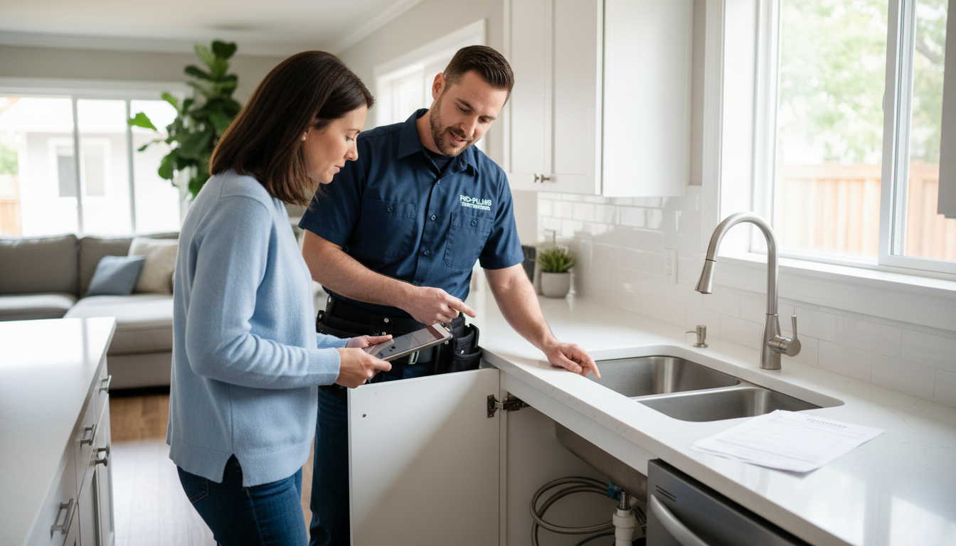 plumber talking client