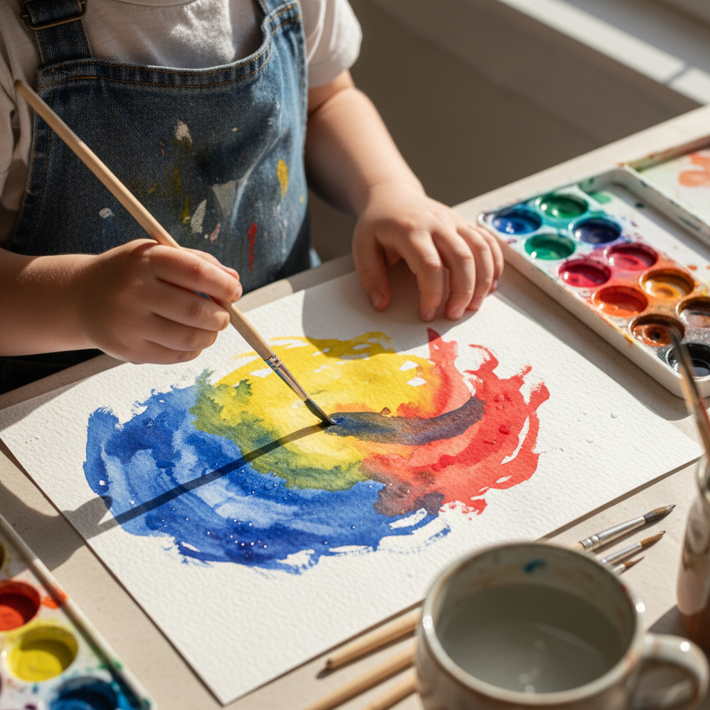 students painting
