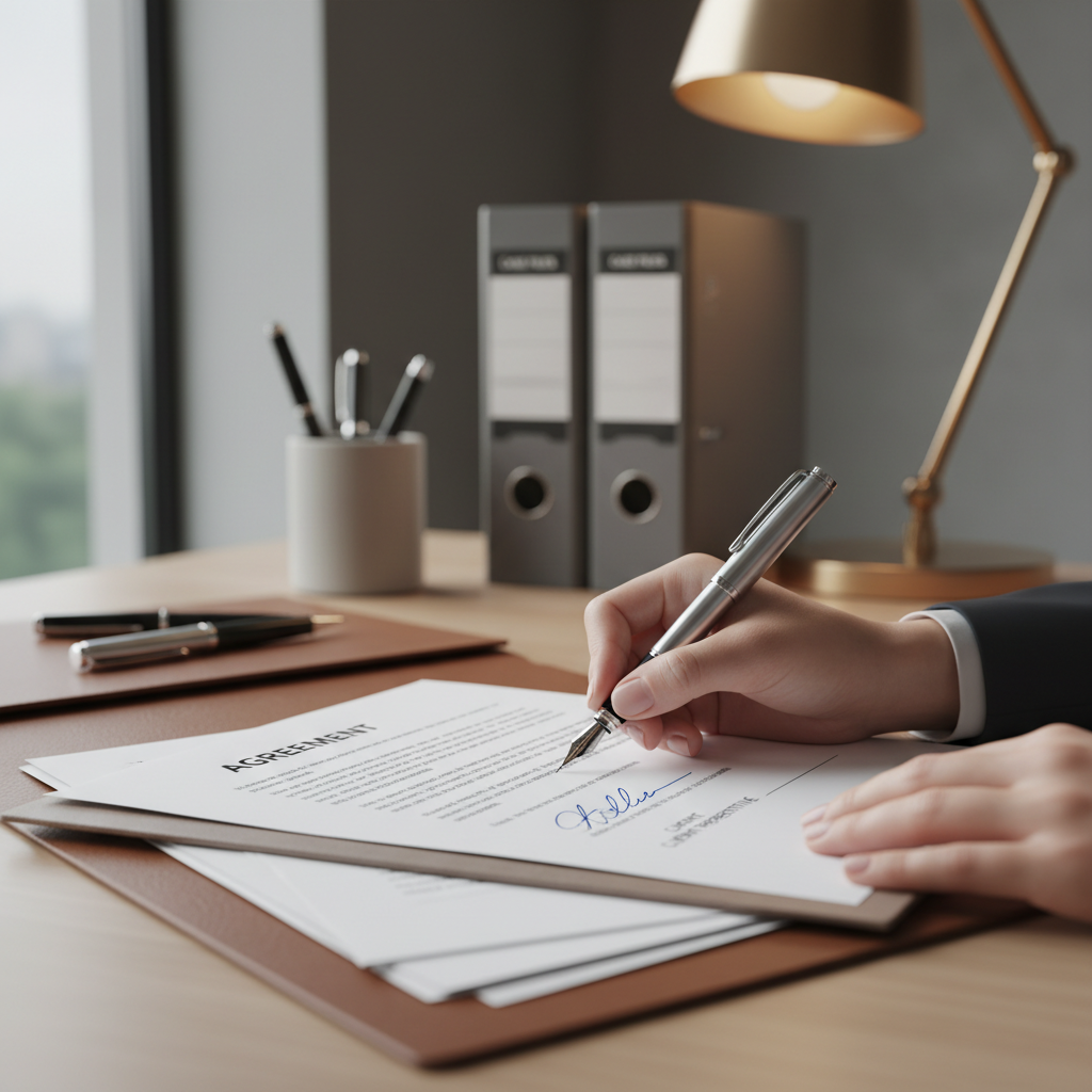 Close-up of a hand signing a business agreement document with a fountain pen, representing the kind of tested recovery plan that helped a Liverpool business bounce back after a ransomware attack