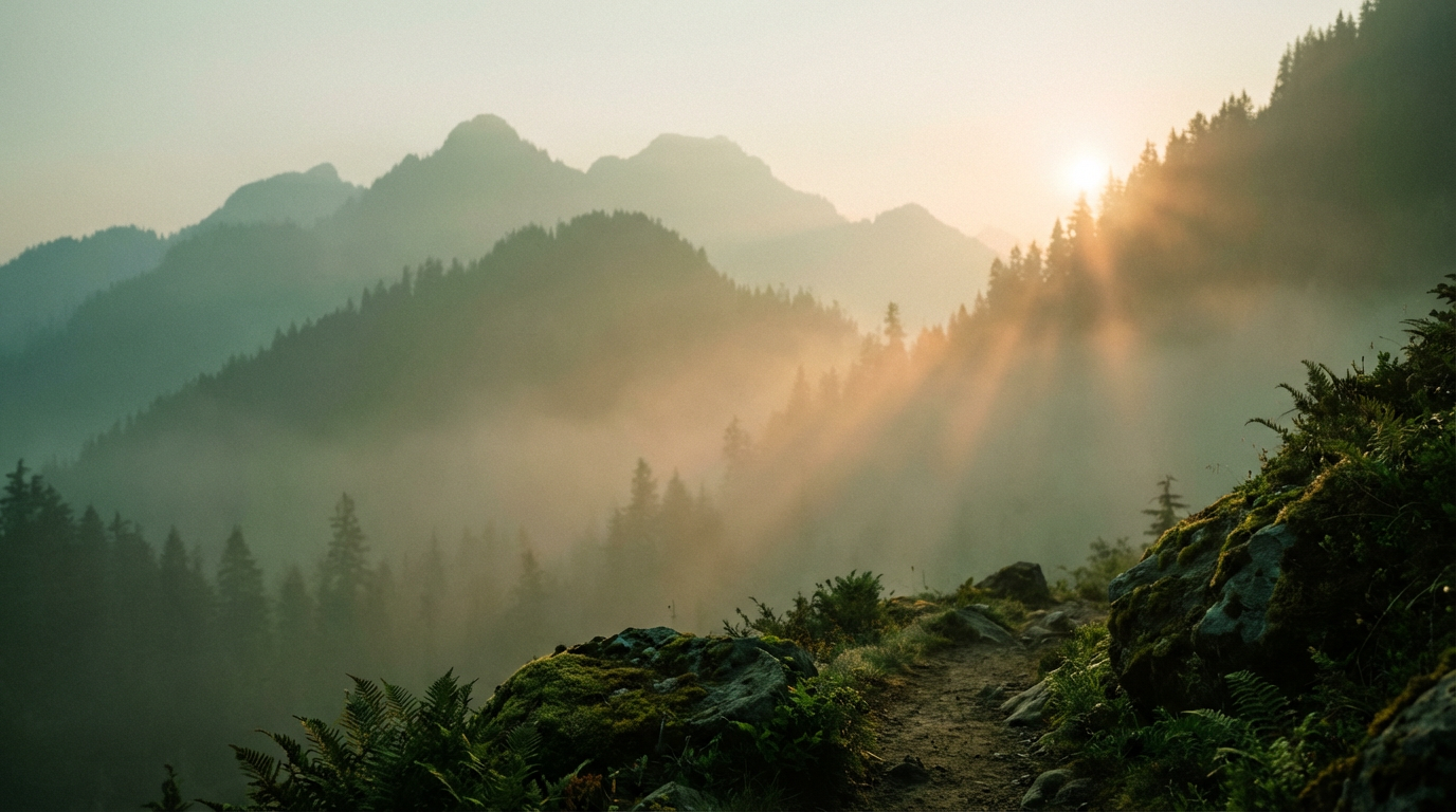 September transforms Munnar into a verdant paradise, perfect for budget-friendly nature photography. Lush green terraced tea gardens in Munnar under a misty September sky with winding roads.