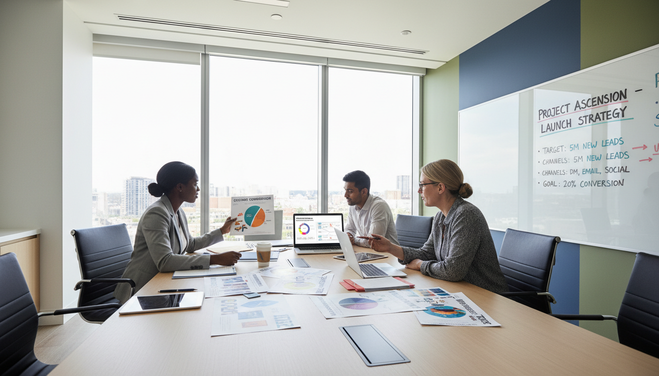 Personalized consulting helps align traditional marketing tactics with specific industry needs. A marketing consultant discussing branding options and print materials with a local business owner.