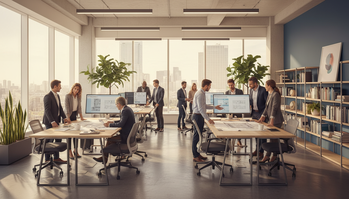 In a tech-forward market like San Jose, collaboration between data analysts and development teams is essential. A professional team working together in a modern San Jose office with natural lighting.
