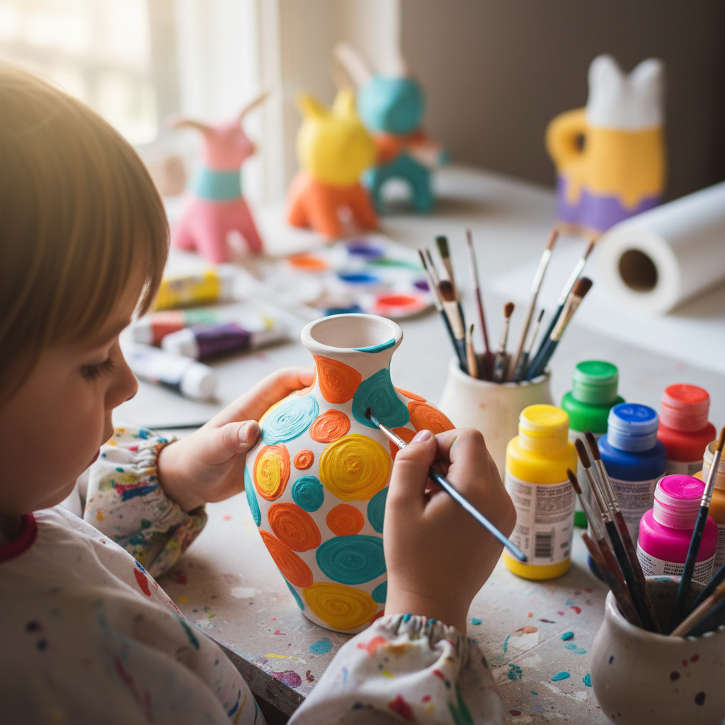 kids with pottery creations