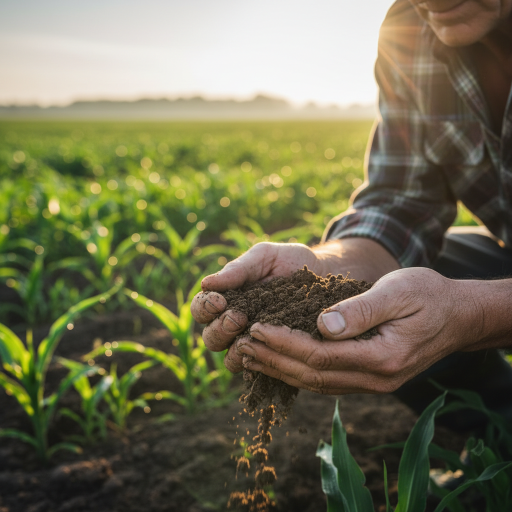 farmer inspecting soil