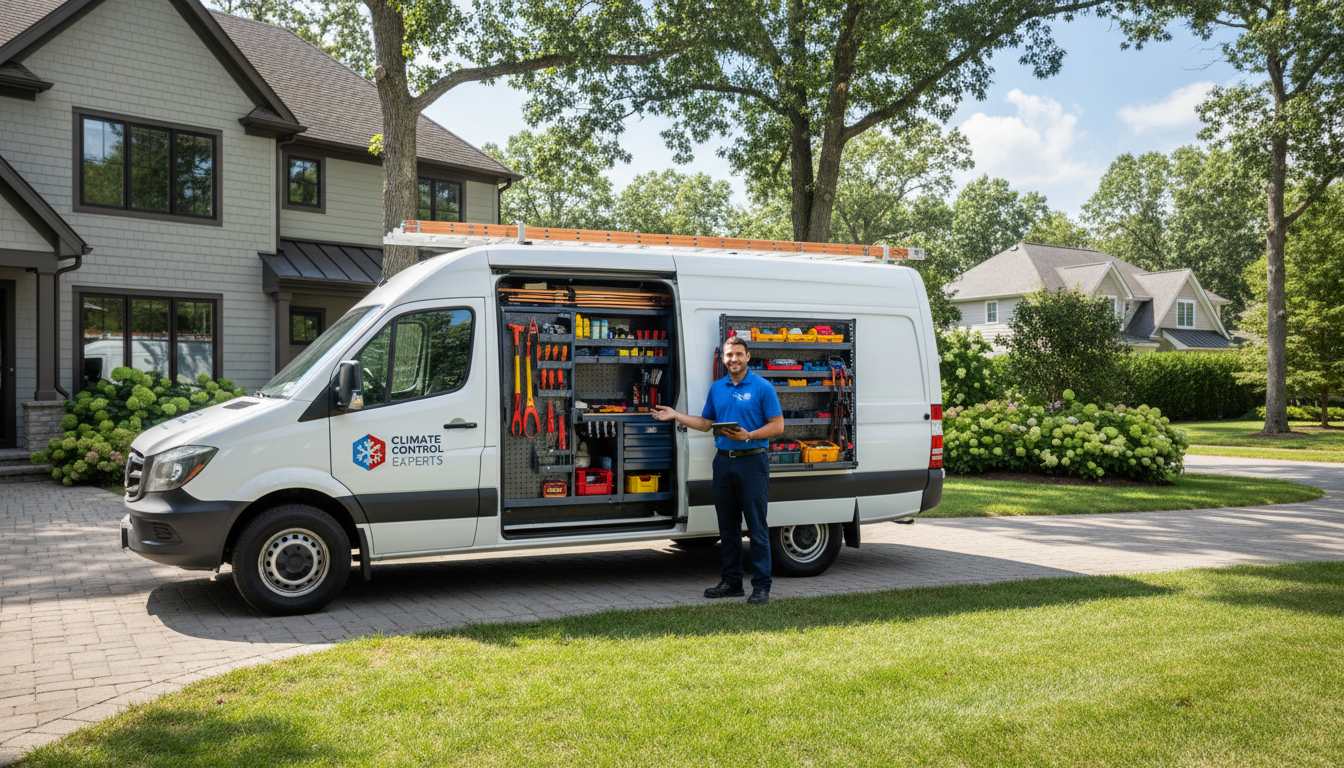 Local expertise is vital when navigating the unique ductwork challenges of New Orleans architecture. Professional HVAC service van parked on a typical New Orleans residential street near a shotgun style home