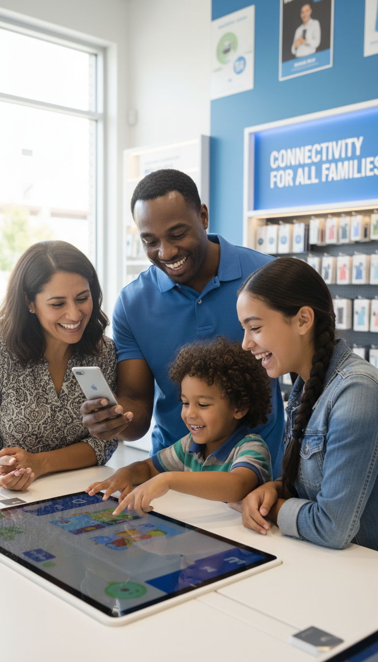 family using phone