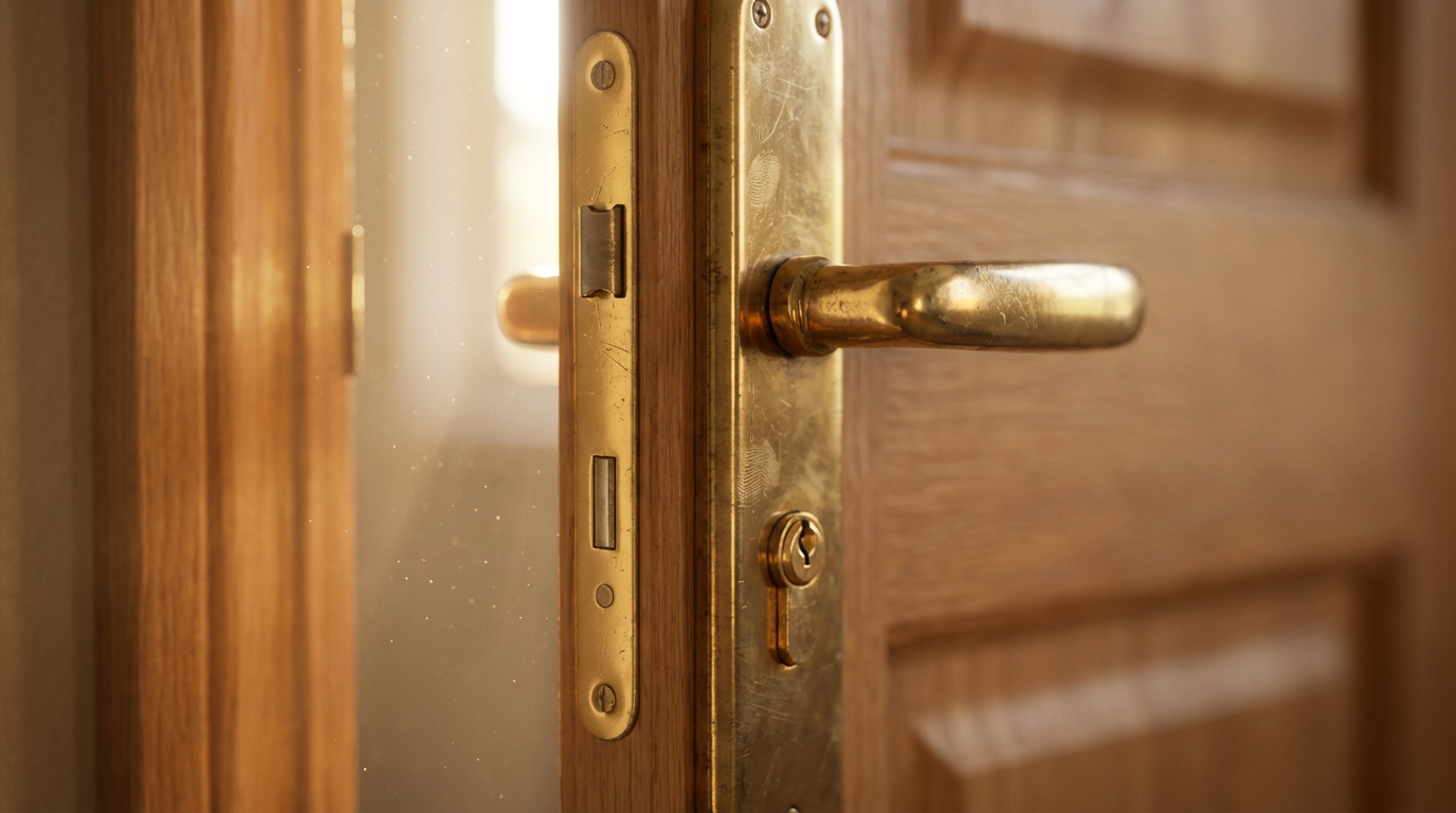 New England winters require durable hardware that can withstand extreme temperature fluctuations. A close up of a door lock covered in frost and ice during a Massachusetts winter storm.