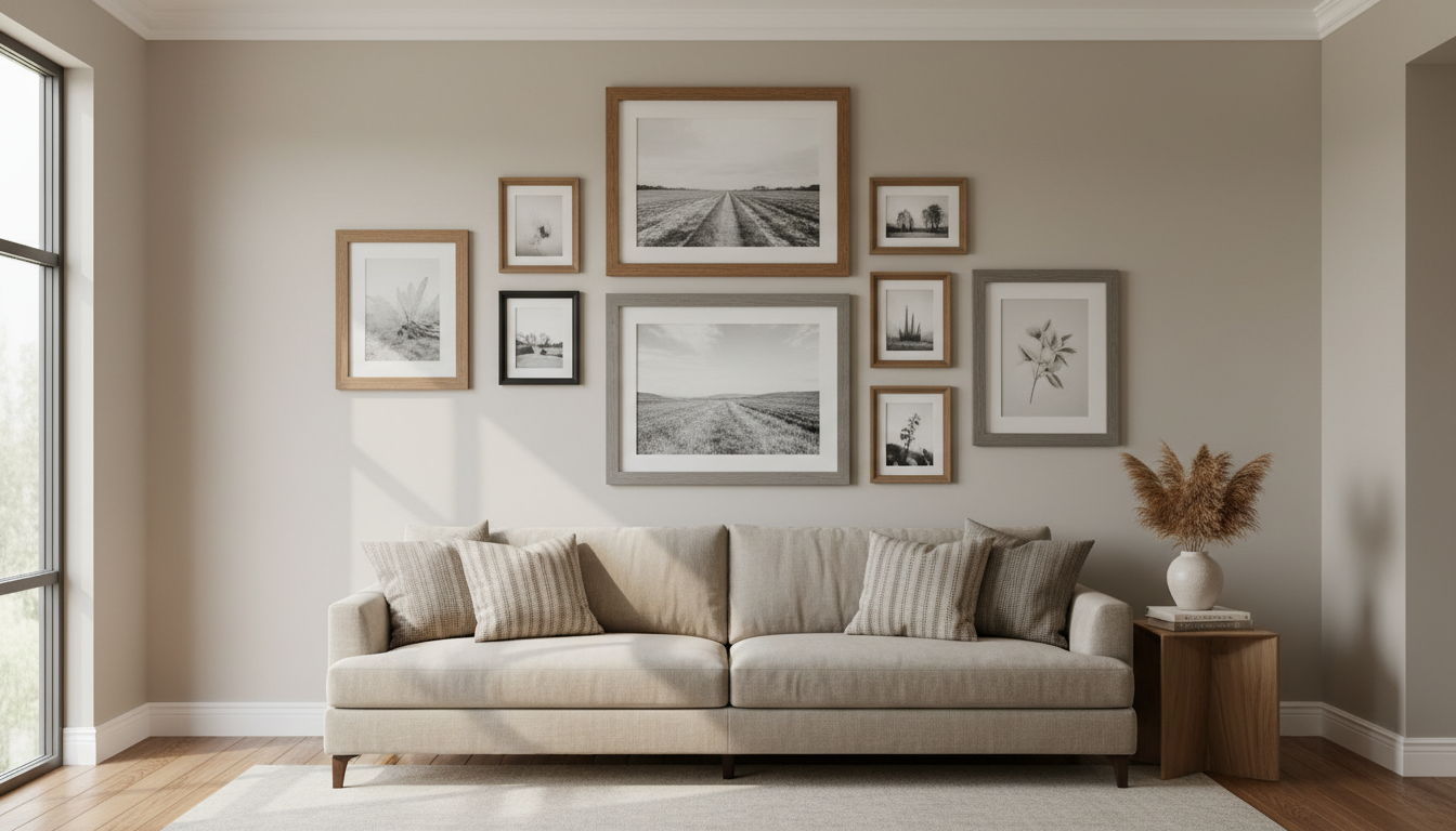 wooden photo frames on wall