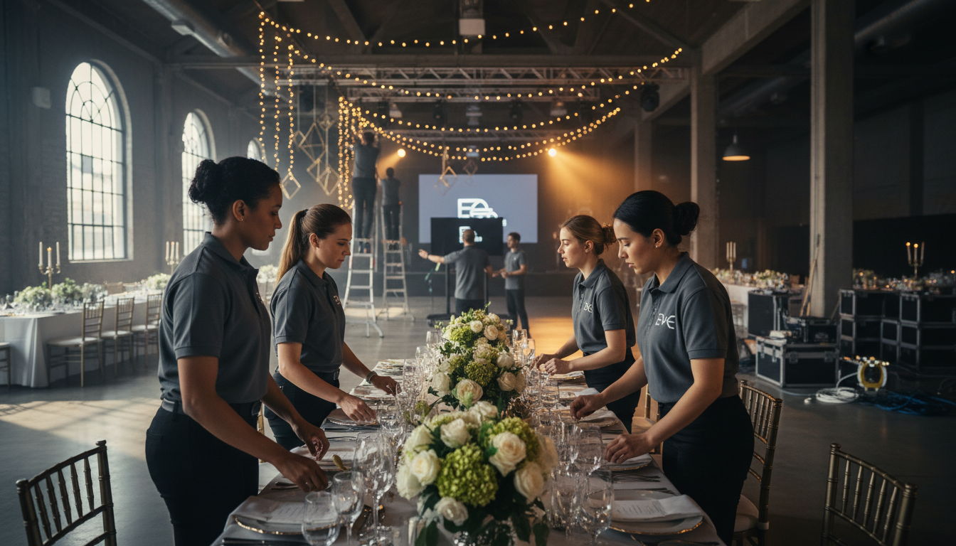 team setting up event