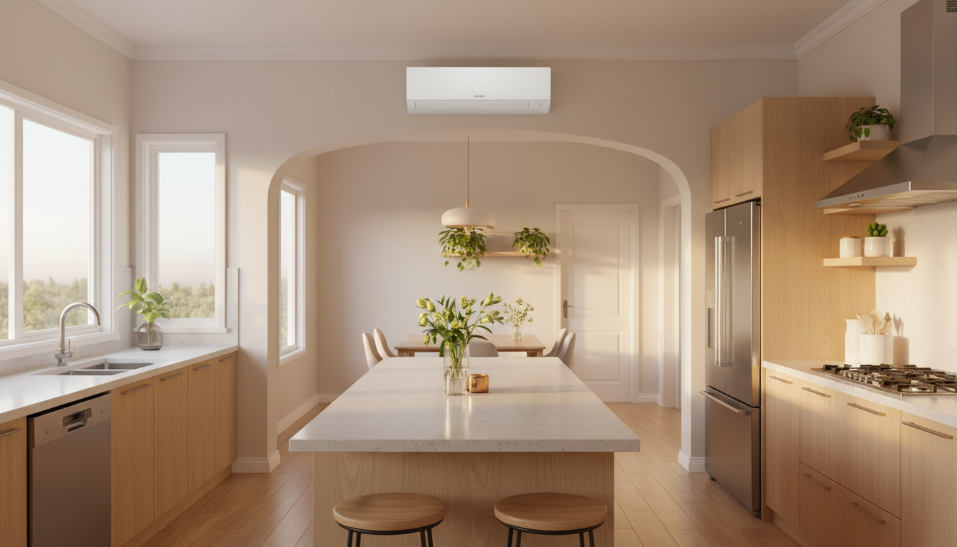 Independent HVAC systems like mini-splits are the gold standard for climate control in Nevada garage conversions. A modern wall mounted mini-split HVAC system installed in a brightly lit converted living space.