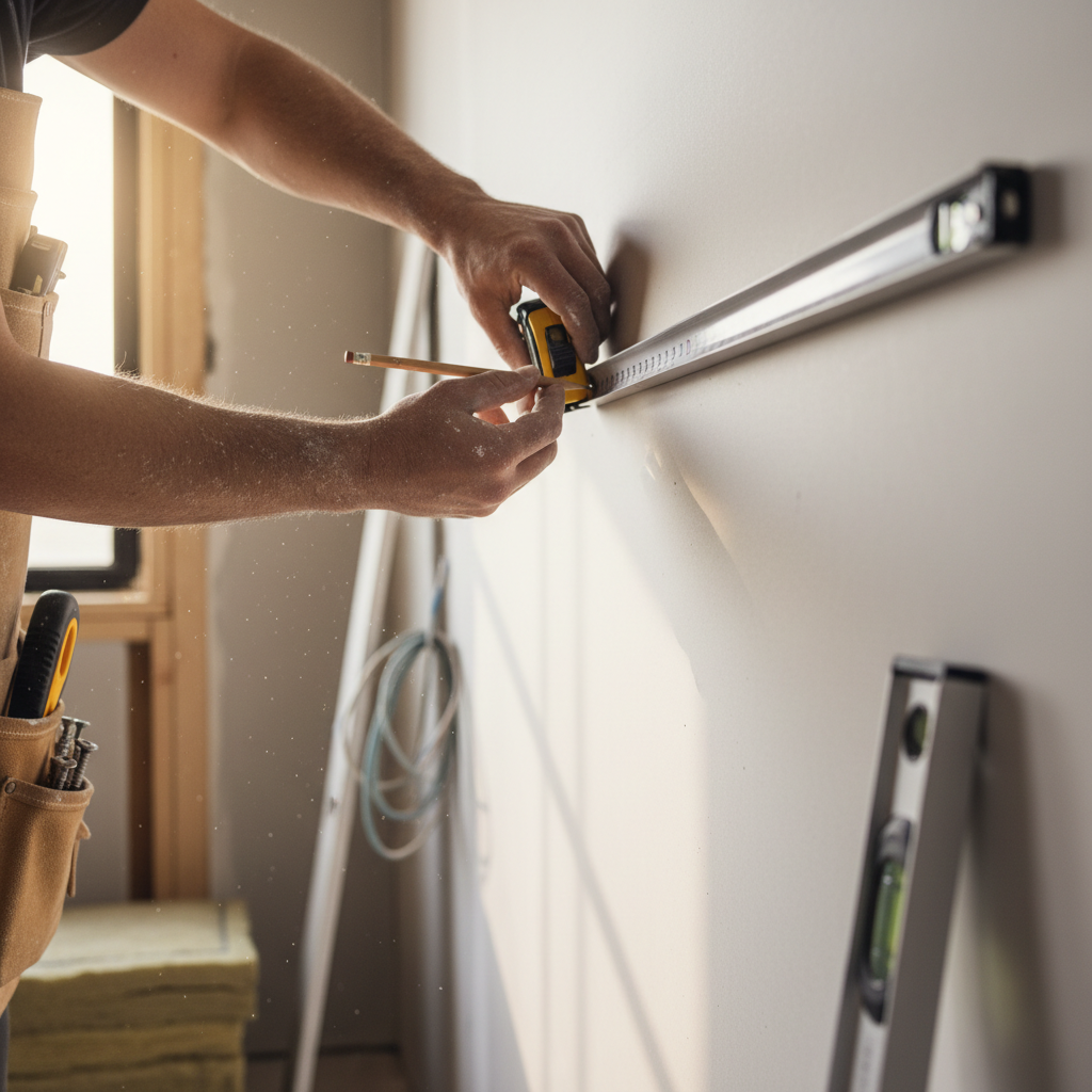 person measuring wall