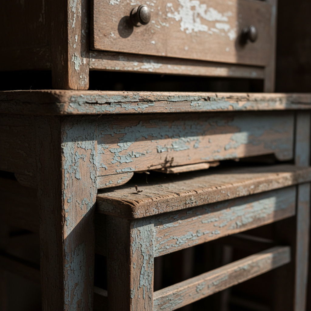 L'expertise des objets permet de réduire significativement le coût de votre débarras. Gros plan sur l'évaluation d'un meuble ancien en bois par un expert pour estimer sa valeur de rachat.