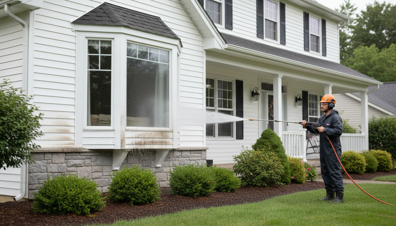 pressure washing house