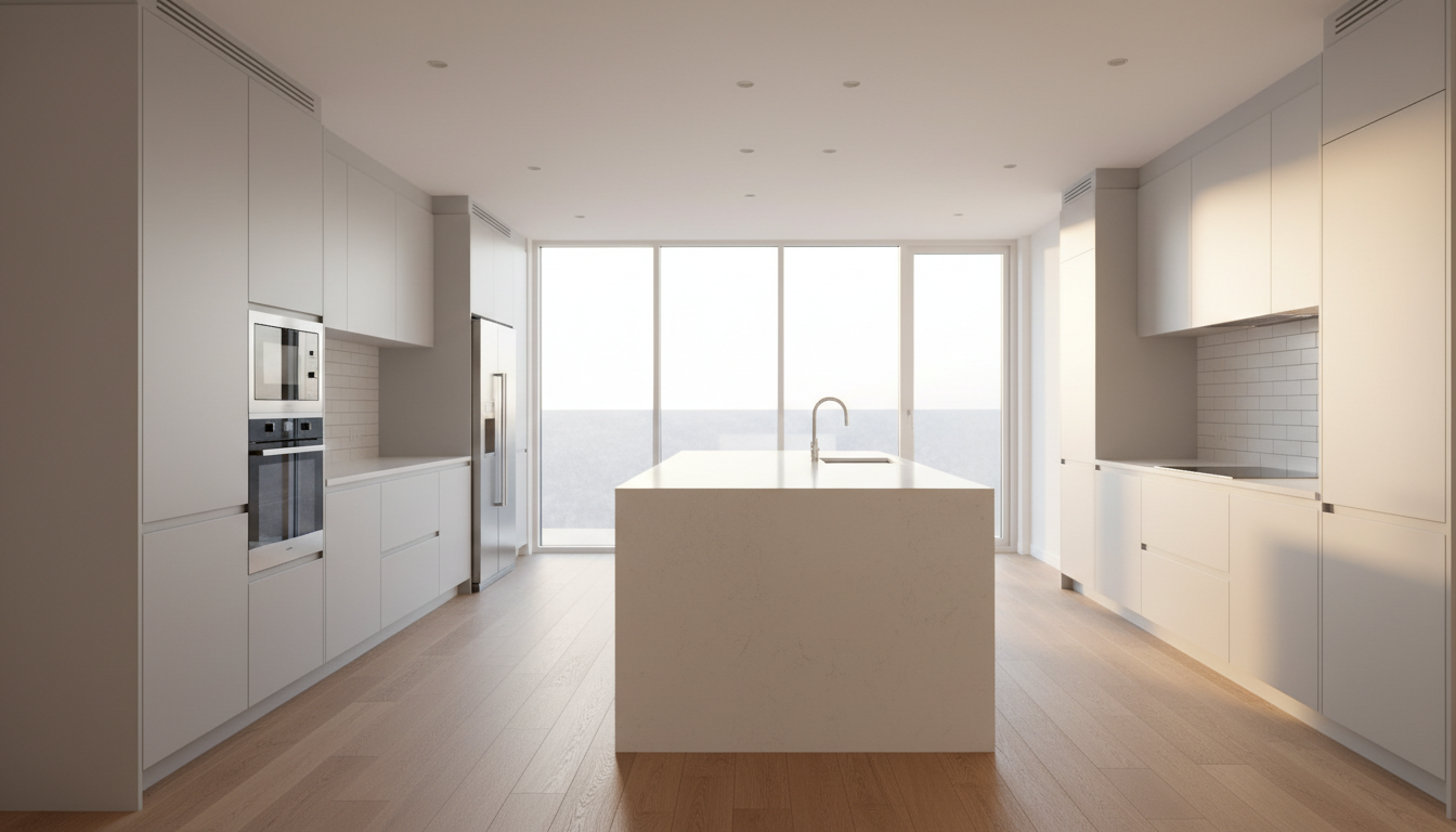 Clean finishes and detailed execution prevent the most common make-ready failures. High quality tile and paint finish in a modern rental kitchen renovation.