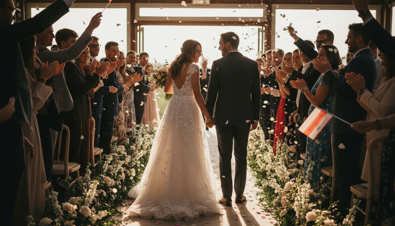 bride and groom happy