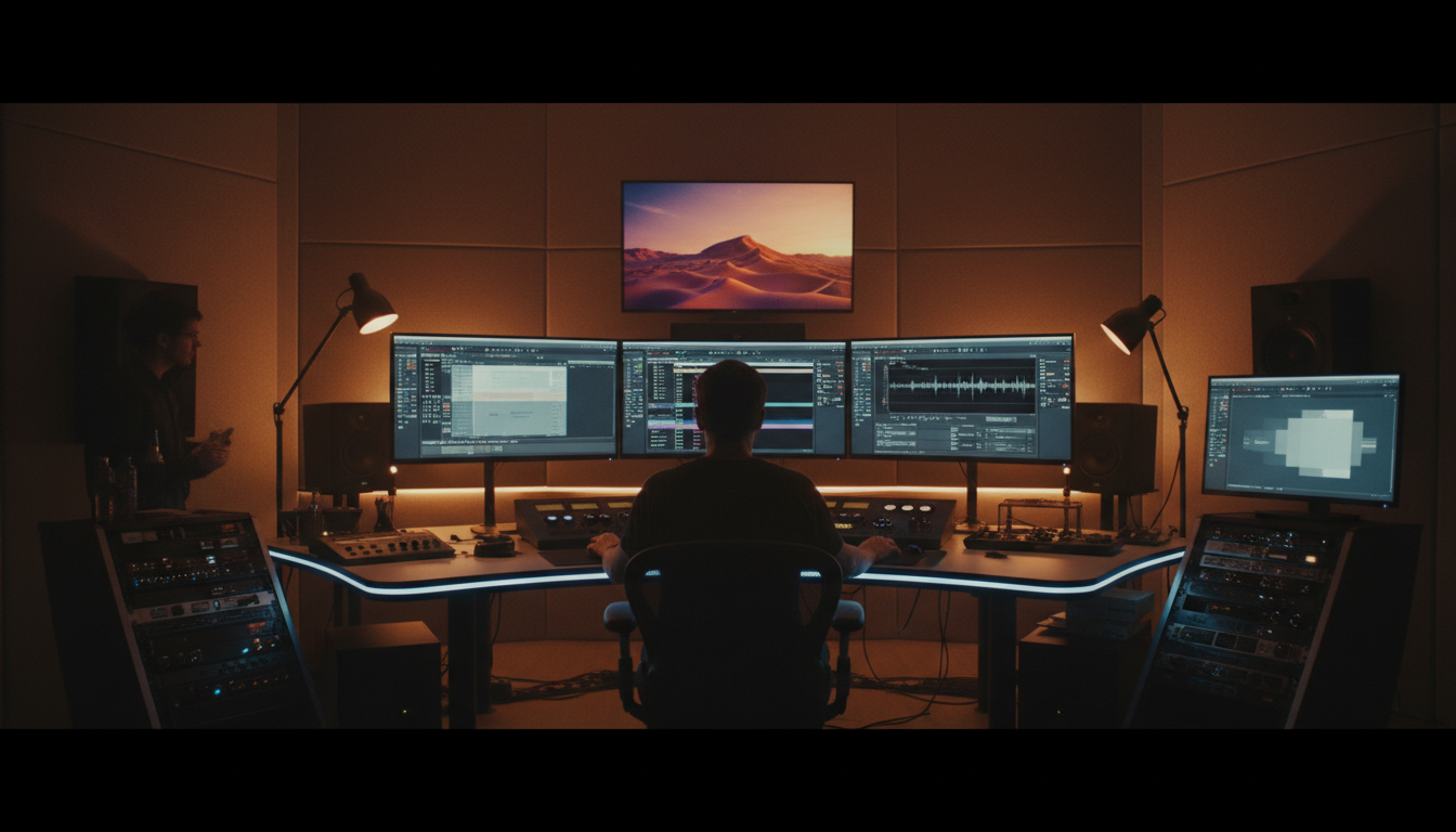 Careful editing ensures the testimony remains concise, powerful, and visually engaging for the congregation. A video editing software timeline showing various clips, audio tracks, and transitions being organized on a monitor.
