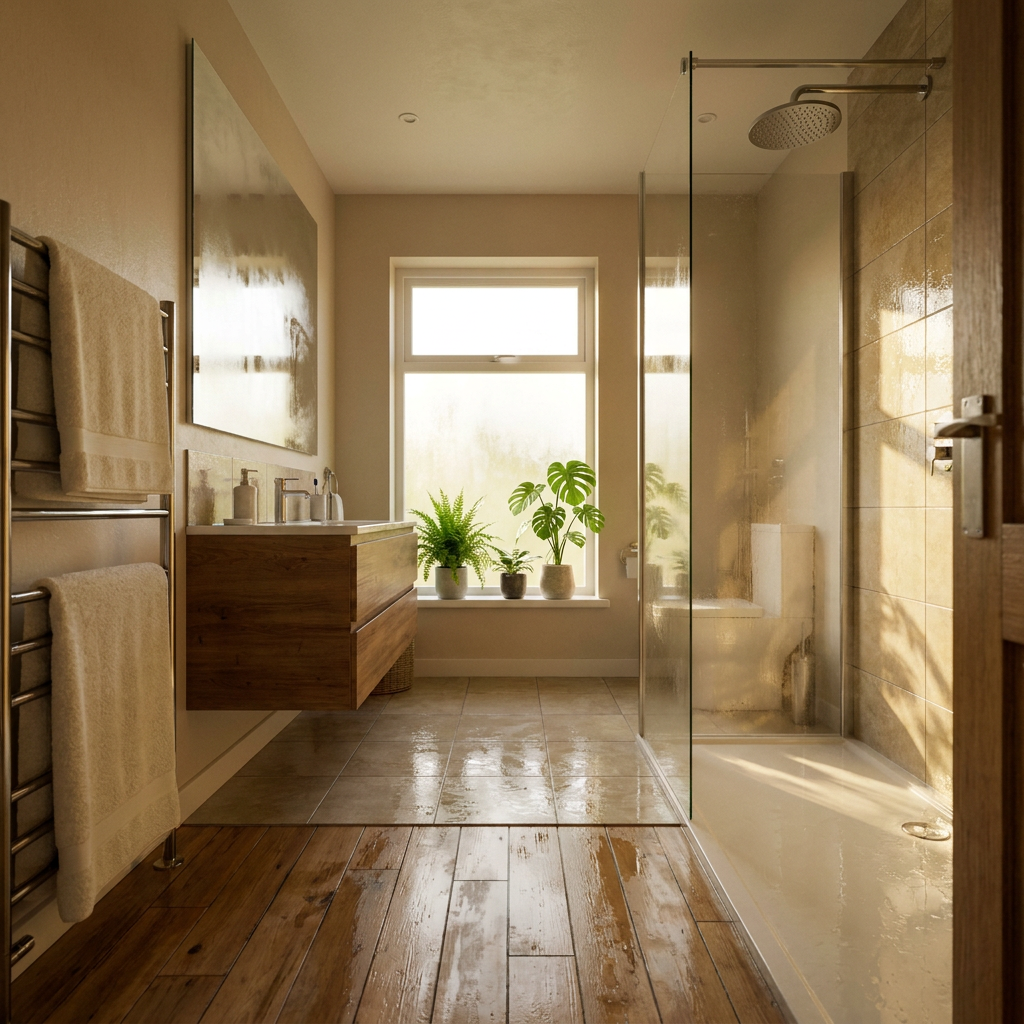 clean bathroom that has just been wiped down