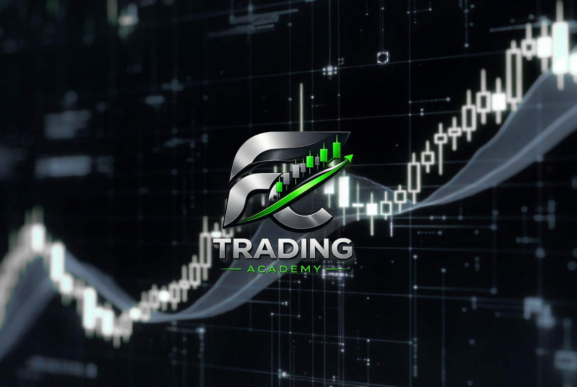 Gráficos financieros y logo FC Trading Academy
