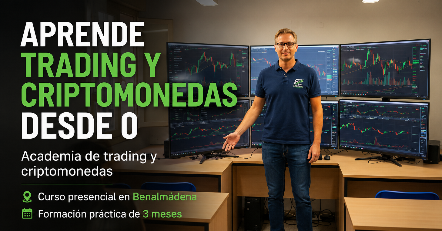 Instructor enseñando trading en una academia presencial