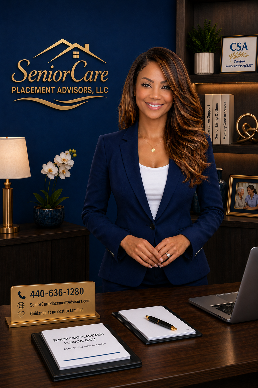 Professional guidance can help remove the emotional friction from family care decisions. Jacqueline Shore, a professional senior care advisor, smiling in her Cleveland office, ready to help families navigate senior living transitions.